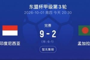 因入球数劣势出局！马来西亚足协要求FIFA解释印尼比赛补时时间